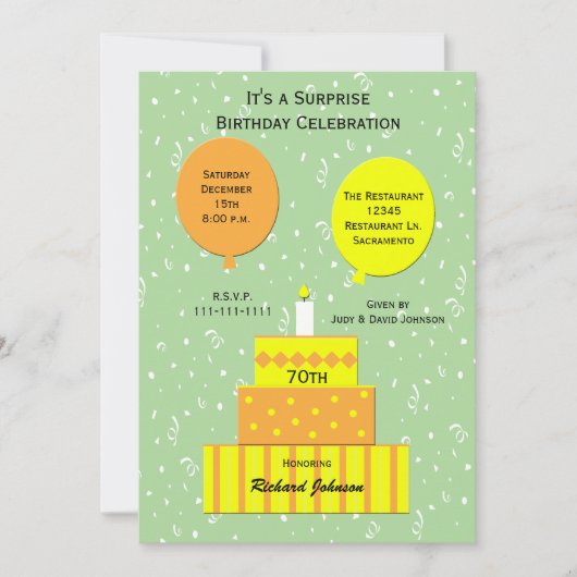 70th Surprise Birthday Party Invitation Kaart (Voorkant)