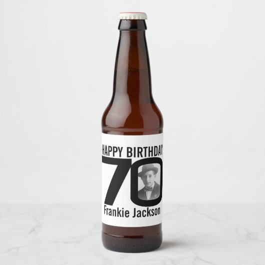 70th Verjaardag aangepaste foto naam label Bier Etiket (Voorkant)
