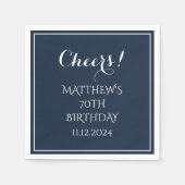 70th Verjaardag Blauw Elegant Script Modern Proost Servet (Voorkant)