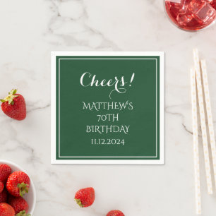 70th Verjaardag Groen Elegant Script Cheers Servet