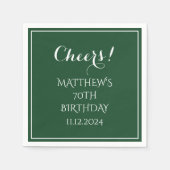 70th Verjaardag Groen Elegant Script Cheers Servet (Voorkant)