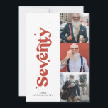 70th Verjaardag nodigen moderne minimale eenvoudig Kaart<br><div class="desc">70th Verjaardag nodigen moderne minimale eenvoudige retro zwart,  rood en wit multi foto typografie ontwerp.</div>