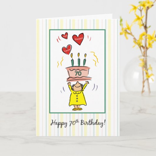 70th Verjaardagstaart en Harten voor Vrouw Kaart (Gele Bloem)