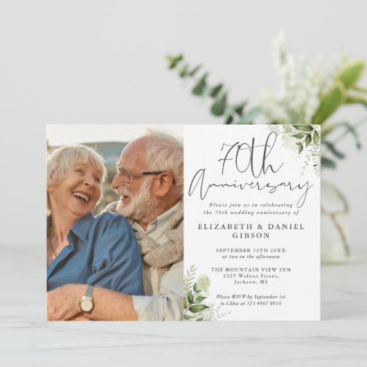 70th Wedding Anniversary Floral Greenery Kaart (Staand voorkant)