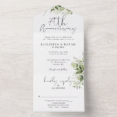 70th Wedding Anniversary Greenery Floral All In One Uitnodiging (Binnen)
