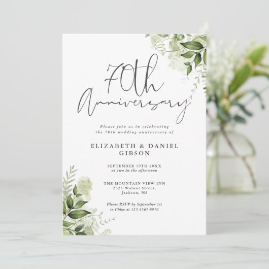 70th Wedding Anniversary Greenery Floral Kaart (Staand voorkant)