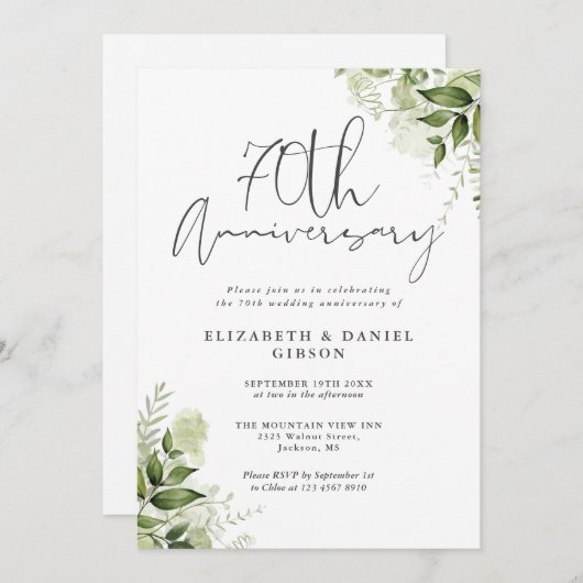 70th Wedding Anniversary Greenery Floral Kaart (Voorkant / Achterkant)