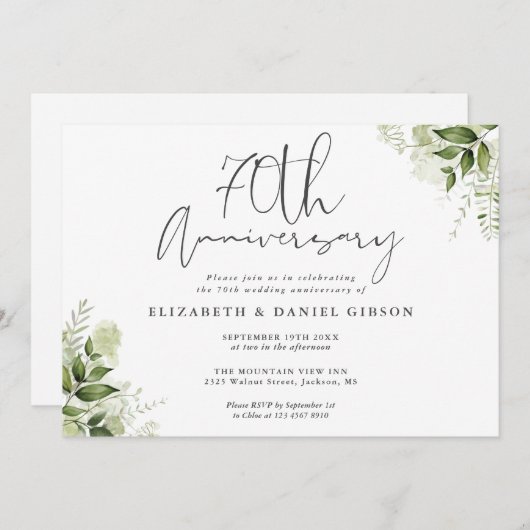 70th Wedding Anniversary Greenery Floral Kaart (Voorkant / Achterkant)