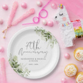 70th Wedding Anniversary Greenery Floral Papieren Bordje (Feest)
