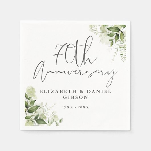 70th Wedding Anniversary Greenery Floral Servet (Voorkant)