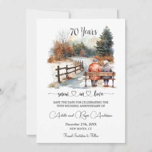 70th Wedding Anniversary Winter Landscape Romantic Save The Date (Voorkant)