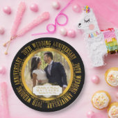 70th Wedding Jubileum Foto zwart | Goudtoon Papieren Bordje (Feest)