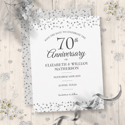 70th Wedding Jubileum Love Hearts Save the Date Briefkaart