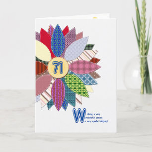 71 jaar oud, gestikte bloem verjaardag kaart