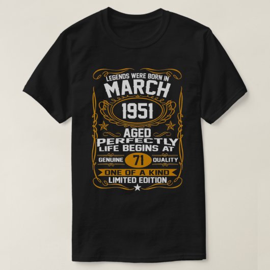 71 maart 1951 71e verjaardag Gift 71 Year Old Mann T-shirt (Design voorkant)