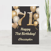 71e Birthday Black en Gold Balloons Confetti Kaart (Voorkant)