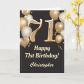 71e Birthday Black en Gold Balloons Confetti Kaart (Gele Bloem)