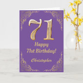 71e Birthday Paars en Gold Glitter Lijst Kaart (Gele Bloem)