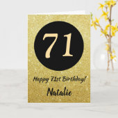 71e Happy Birthday Zwart en Goud Glitter Kaart (Gele Bloem)