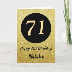 71e Happy Birthday Zwart en Goud Glitter Kaart