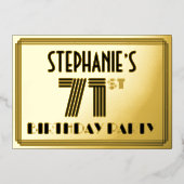 71e verjaardag — Art Deco Style "71" en naam Folie Uitnodiging (Voorkant)