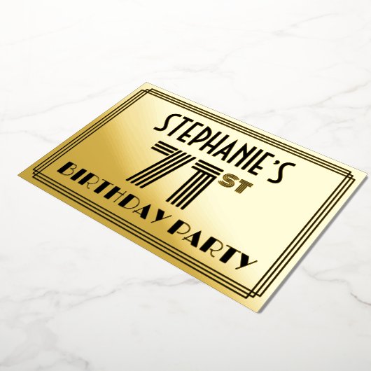 71e verjaardag — Art Deco Style "71" en naam Folie Uitnodiging (Gedraaid)