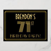 71e verjaardag — Art Deco Style "71" + Naam Folie Uitnodiging (Voorkant)
