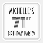 71e verjaardag: Art Deco Style + aangepaste naam Vierkante Sticker (Voorkant)