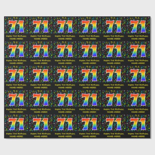 71e verjaardag: Colorful Music Symbols, Rainbow 71 Cadeaupapier (Vlak)