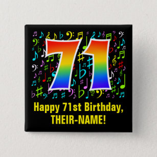 71e verjaardag: Colorful Music Symbols, Rainbow 71 Vierkante Button 5,1 Cm