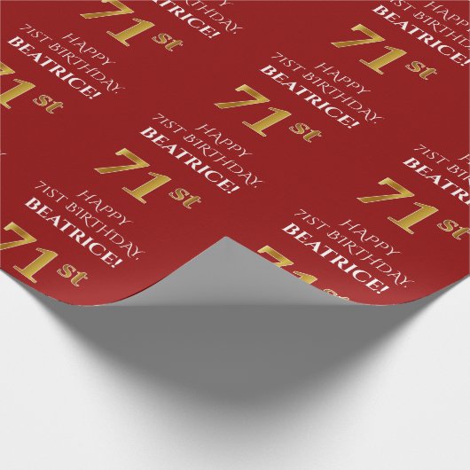 71e verjaardag: Elegant, rood, Faux Gold look Cadeaupapier (Hoek)