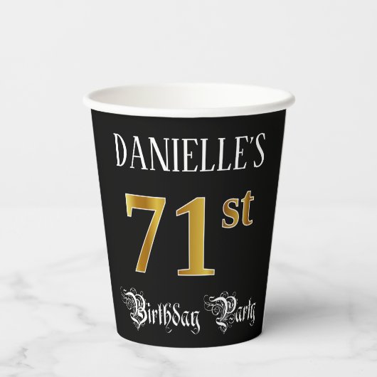 71e verjaardag — Fancy script, Faux Gold look Papieren Bekers (Achterkant)