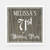 71e verjaardag — Fancy script, Faux Wood Kijk Servet (Voorkant)