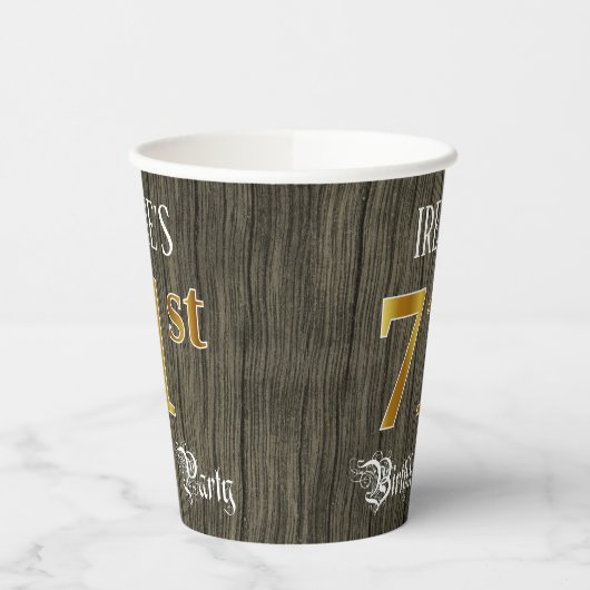 71e verjaardag — Faux Gold & Faux Wood Papieren Bekers (Links)