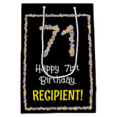 71e verjaardag: Floral Flowers Number, Custom Name Medium Cadeauzakje (Achterkant)