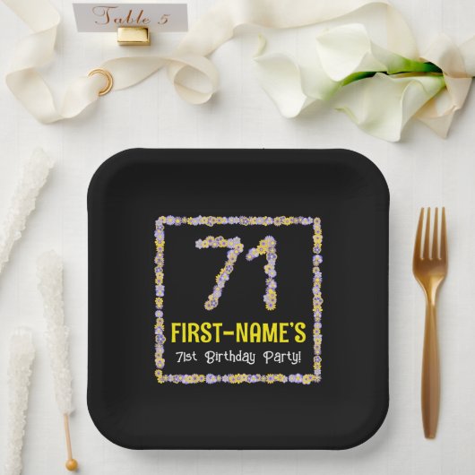 71e verjaardag: Floral Flowers Number, Custom Name Papieren Bordje (Huwelijk)