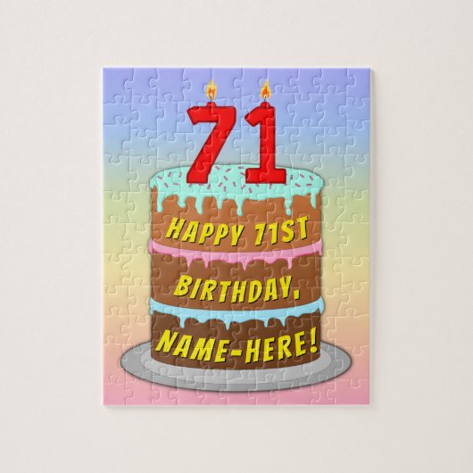 71e verjaardag: Fun Cake and Candles + Custom Name Legpuzzel (Verticaal)