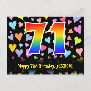 71e Verjaardag: Fun Hearts Patroon, Regenboog 71 Briefkaart