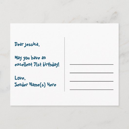 71e verjaardag: Fun Hearts-patroon, Regenboog 71 Briefkaart (Achterkant)