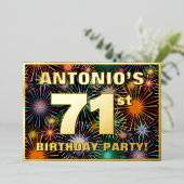 71e verjaardag: Fun, kleurrijke Fireworks look Folie Uitnodiging (Staand Voorkant)