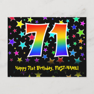 71e Verjaardag: Fun Stars Patroon, Regenboog 71, N Briefkaart