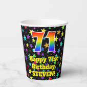 71e verjaardag: Fun Stars Pattern en Rainbow 71 Papieren Bekers (Achterkant)