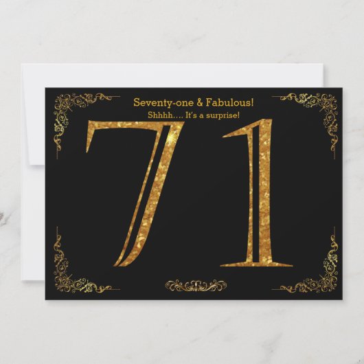 71e verjaardag, Gatsby styl, zwarte gouden glitter Kaart (Voorkant)