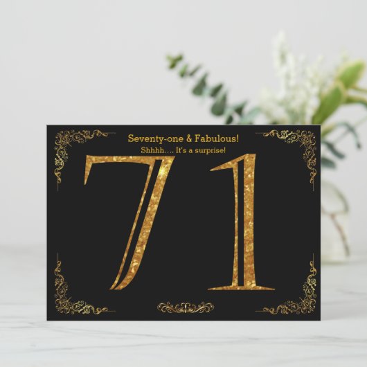 71e verjaardag, Gatsby styl, zwarte gouden glitter Kaart (Staand voorkant)