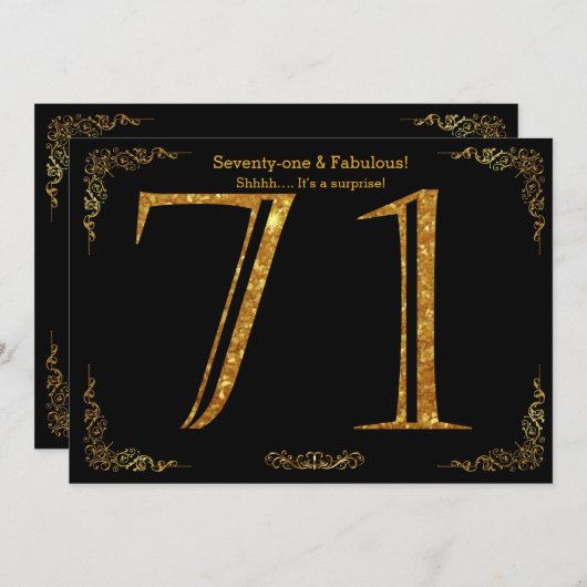 71e verjaardag, Gatsby styl, zwarte gouden glitter Kaart (Voorkant / Achterkant)