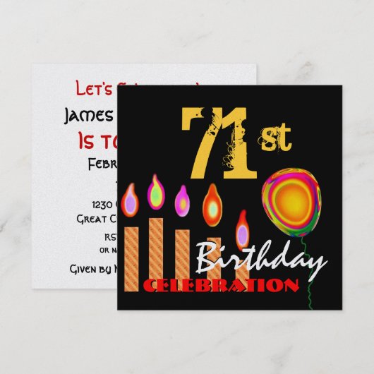 71e verjaardag Gold-kaarsen en ballonmetaal Kaart (Voorkant / Achterkant)