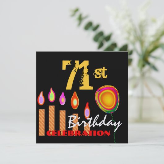 71e verjaardag Gold-kaarsen en ballonmetaal Kaart (Staand voorkant)