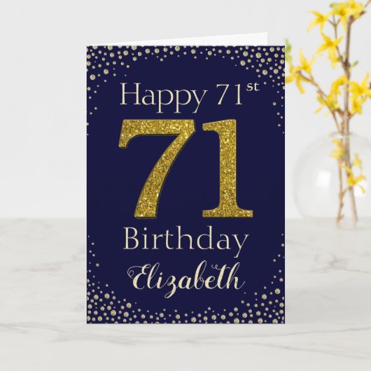 71e verjaardag Golden Glitter Kaart (Gele Bloem)