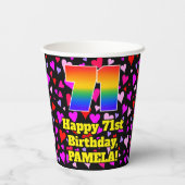 71e verjaardag: Het liefhebbende Kunstpatroon, Reg Papieren Bekers (Achterkant)