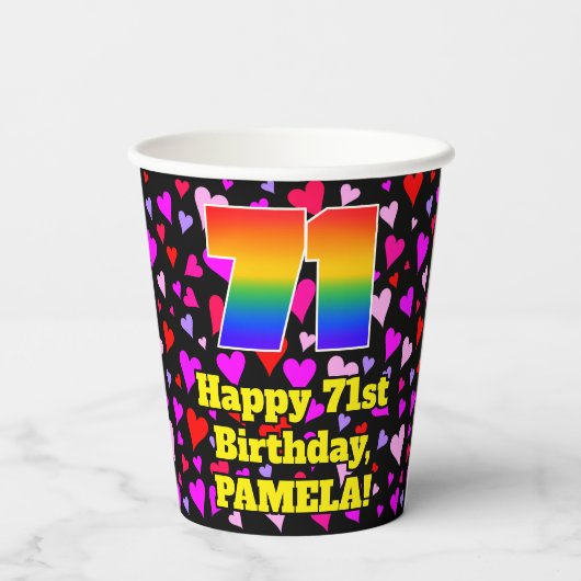 71e verjaardag: Het liefhebbende Kunstpatroon, Reg Papieren Bekers (Achterkant)